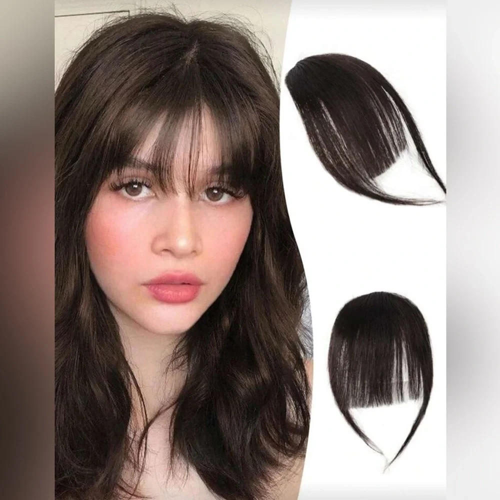100% Human hair Clip in Bangs Dark Red Brown